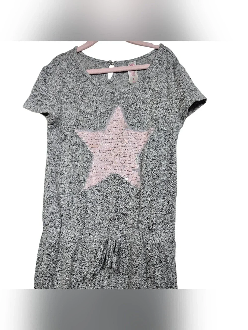 Justice Gray Pink Sequins Star Jumpsuit Keyhole Short Sleeves Stretchy Girls 8